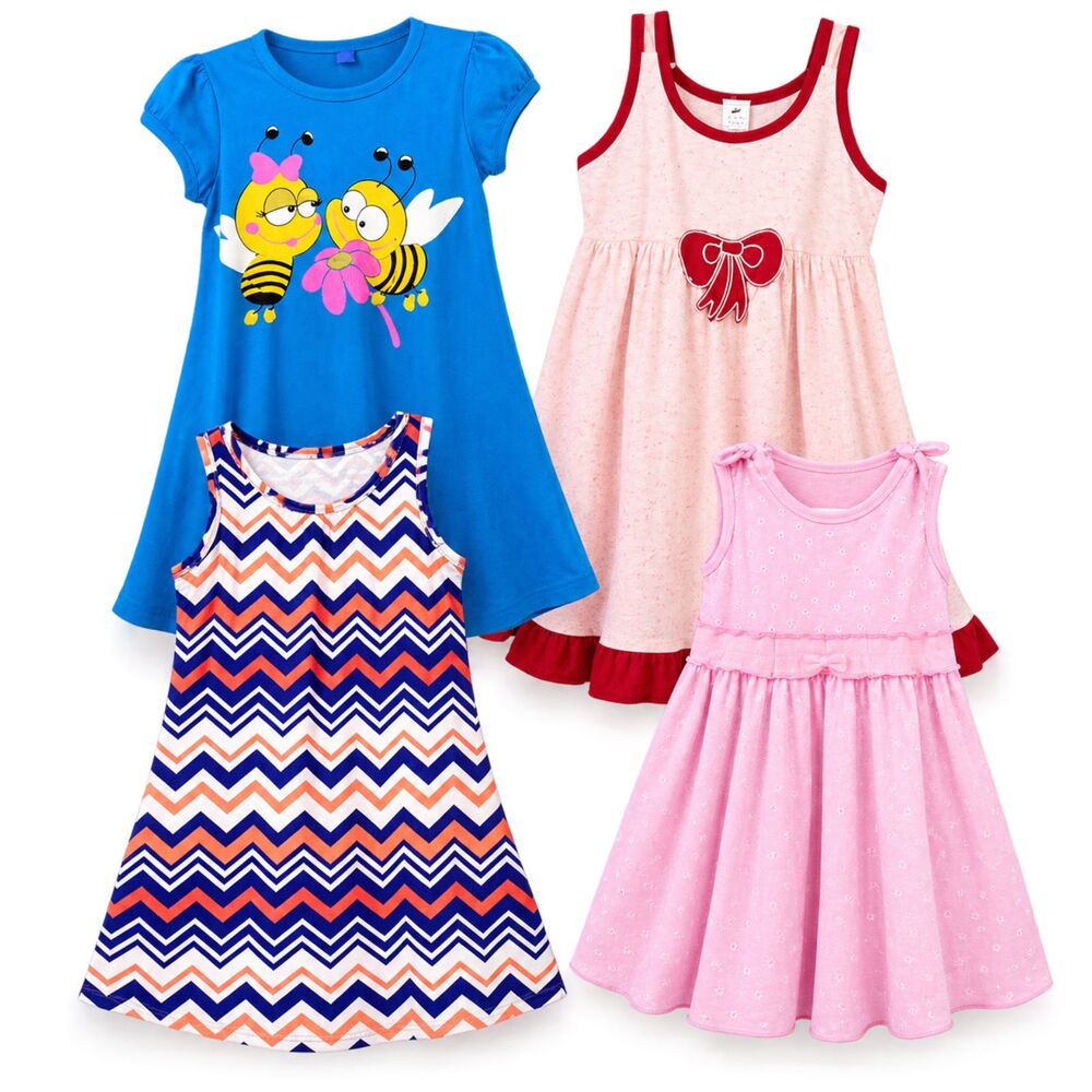 2T-3T Girls dress bundle lot of 4 Blue Bee Dress, Pink Dress & Colorful Dress